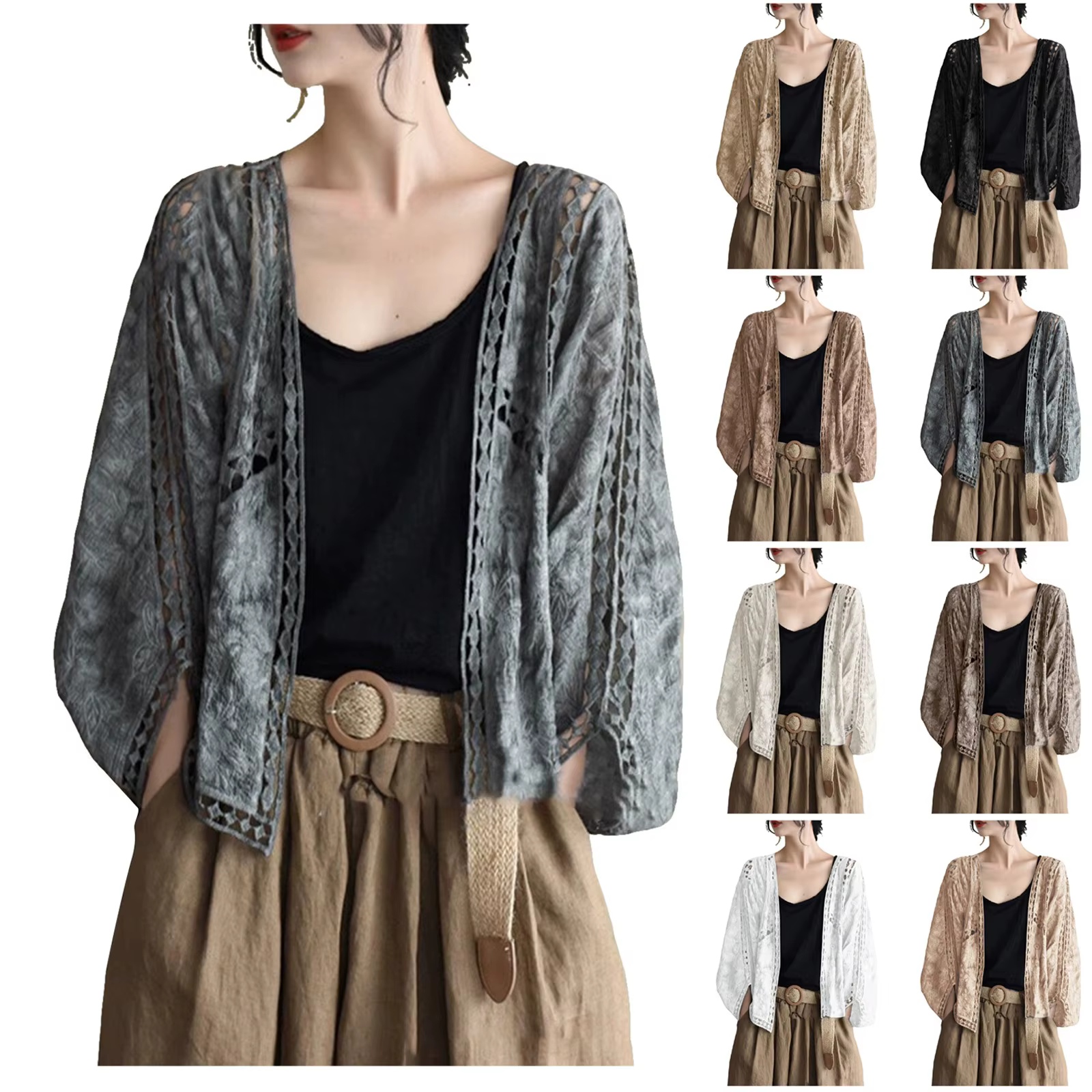 Cardigan pour femmes, haut en maille ajourée d'été