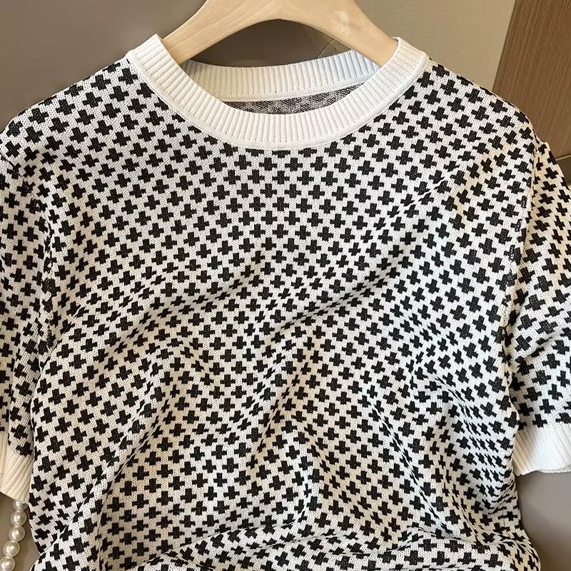 Pull tricoté à carreaux élégant pour femmes