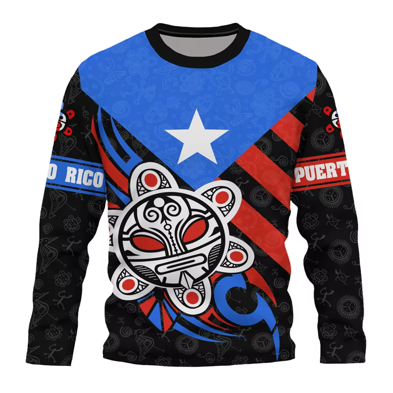 Porto Rico drapeau graphique T-Shirt pour hommes 3D imprimé puertorrican à manches longues