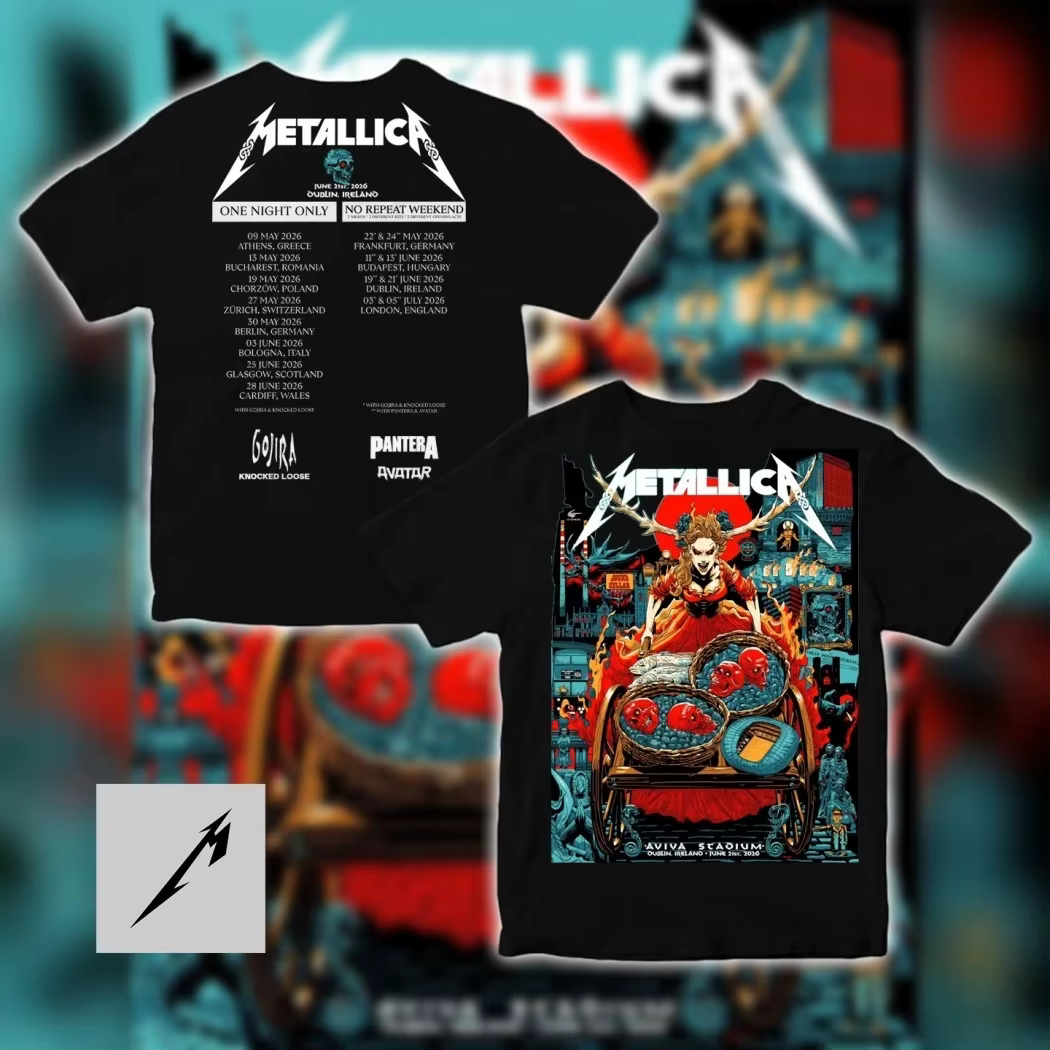T-shirt graphique en coton Metallica M72 Dublin 2026 72 Seasons Tour Dates Pop Up Merch Band pour hommes et femmes