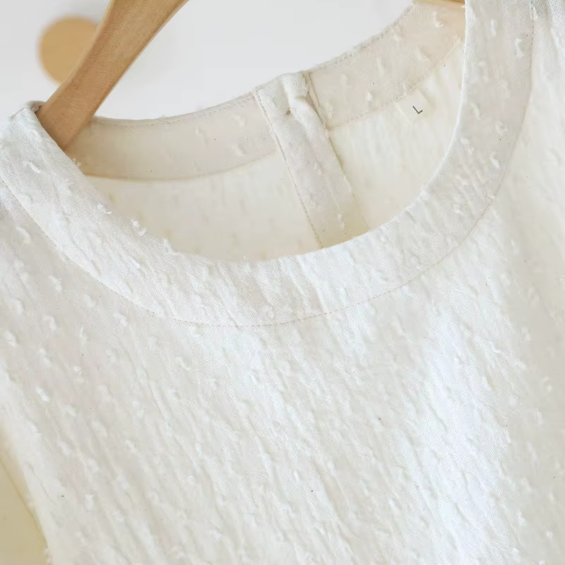 T-shirt texturé en gaze de coton crème pour femme