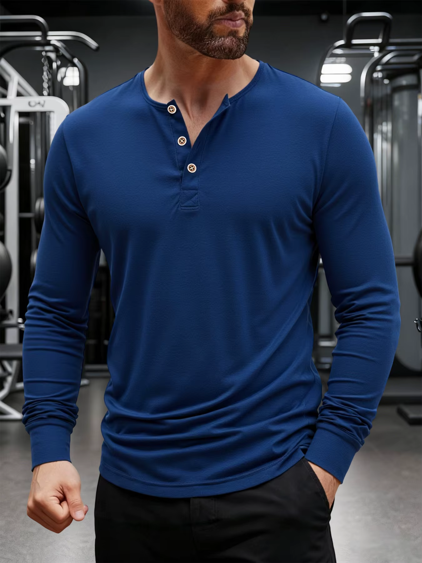 T-Shirt manches longues col Henley pour homme