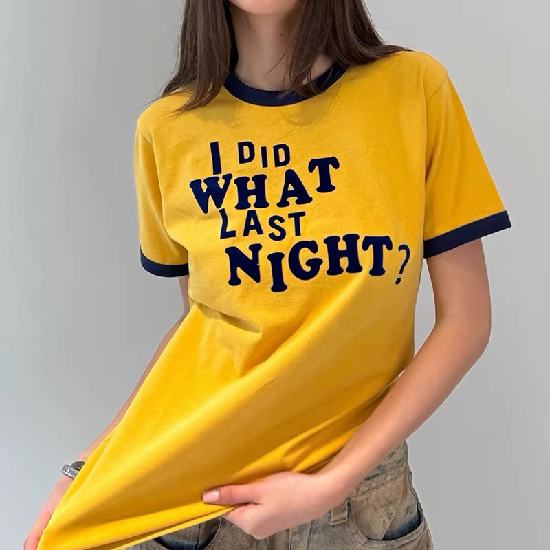 T-shirt unisexe d'été avec lettres floquées 'I DID WHAT LAST NIGHT'