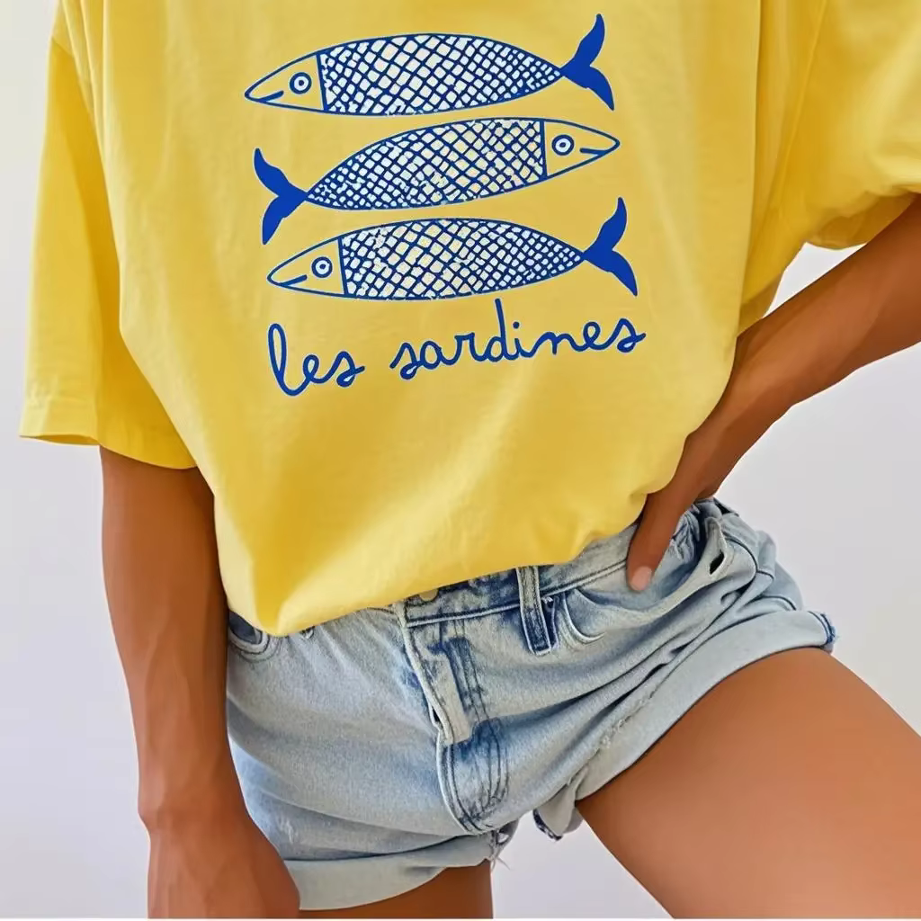 INAWLY Sardine imprimer femmes t-shirt poisson en conserve chemise décontractée tomate fille côtière été