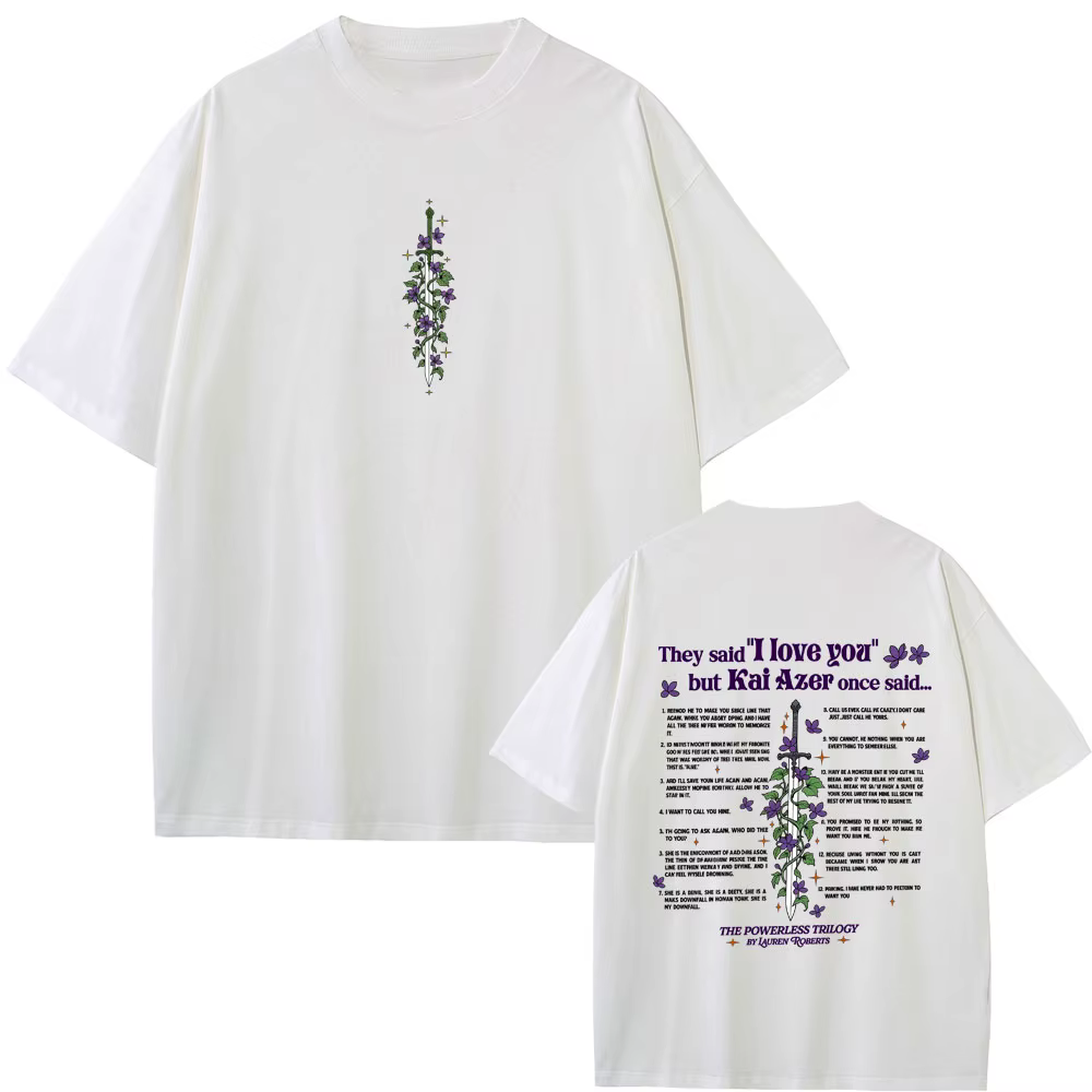 Kai Azer I Love You in Powerless T-shirt Homme Femme Y2k Harajuku Esthétique T-shirts Unisexe Décontracté Coton Oversize