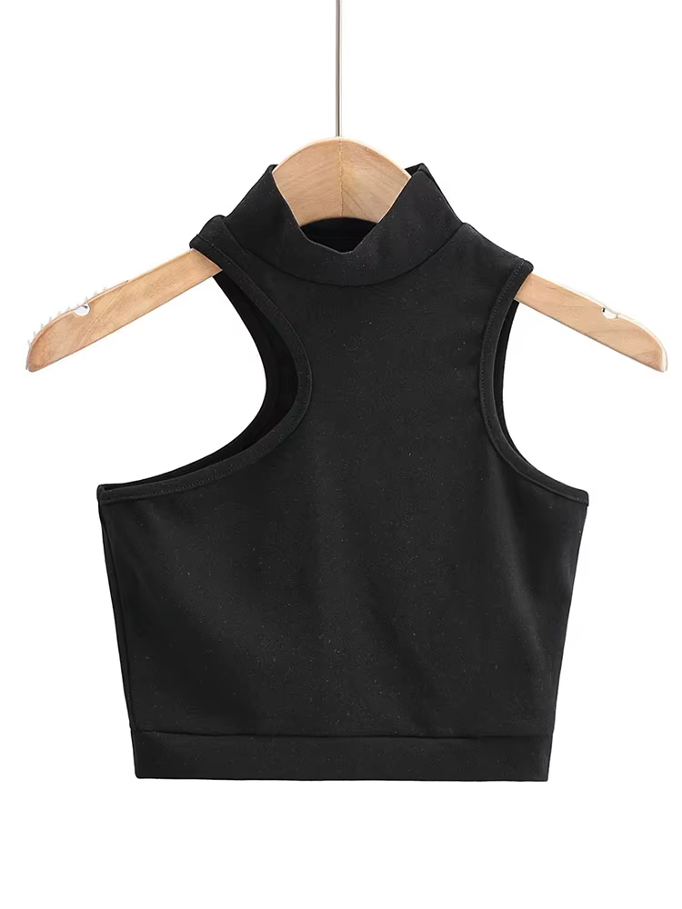 Haut court asymétrique à col roulé pour femme