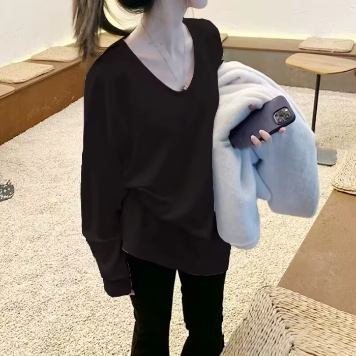T-shirt à manches longues en velours pour femme