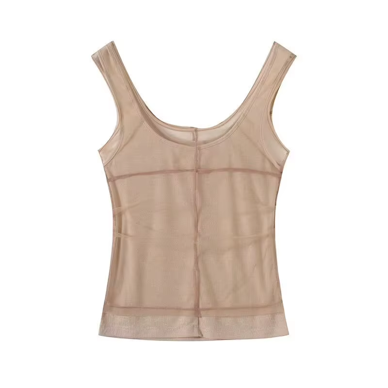Ensemble deux pièces chic d'été 2026 : débardeur camisole en dentelle transparente double couche à col en U sans manches