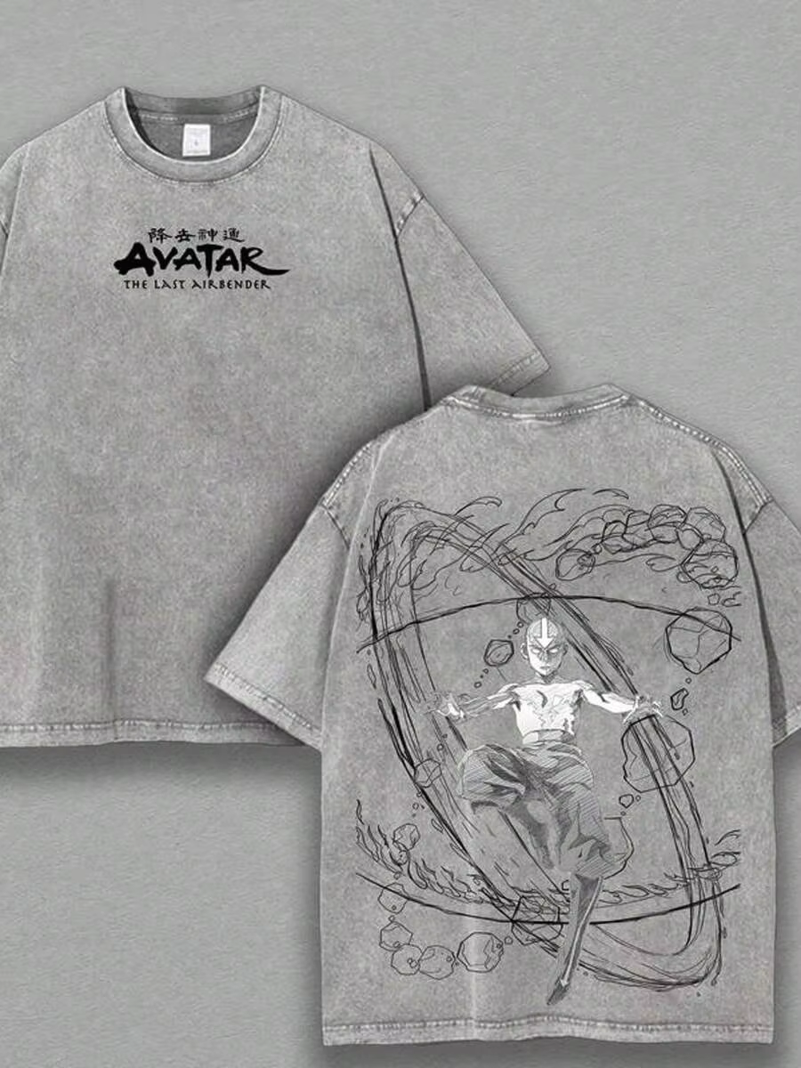 Aang graphique t-shirt Anime Avatar coton vêtements pour hommes femmes Vintage lavé T-shirts décontracté surdimensionné