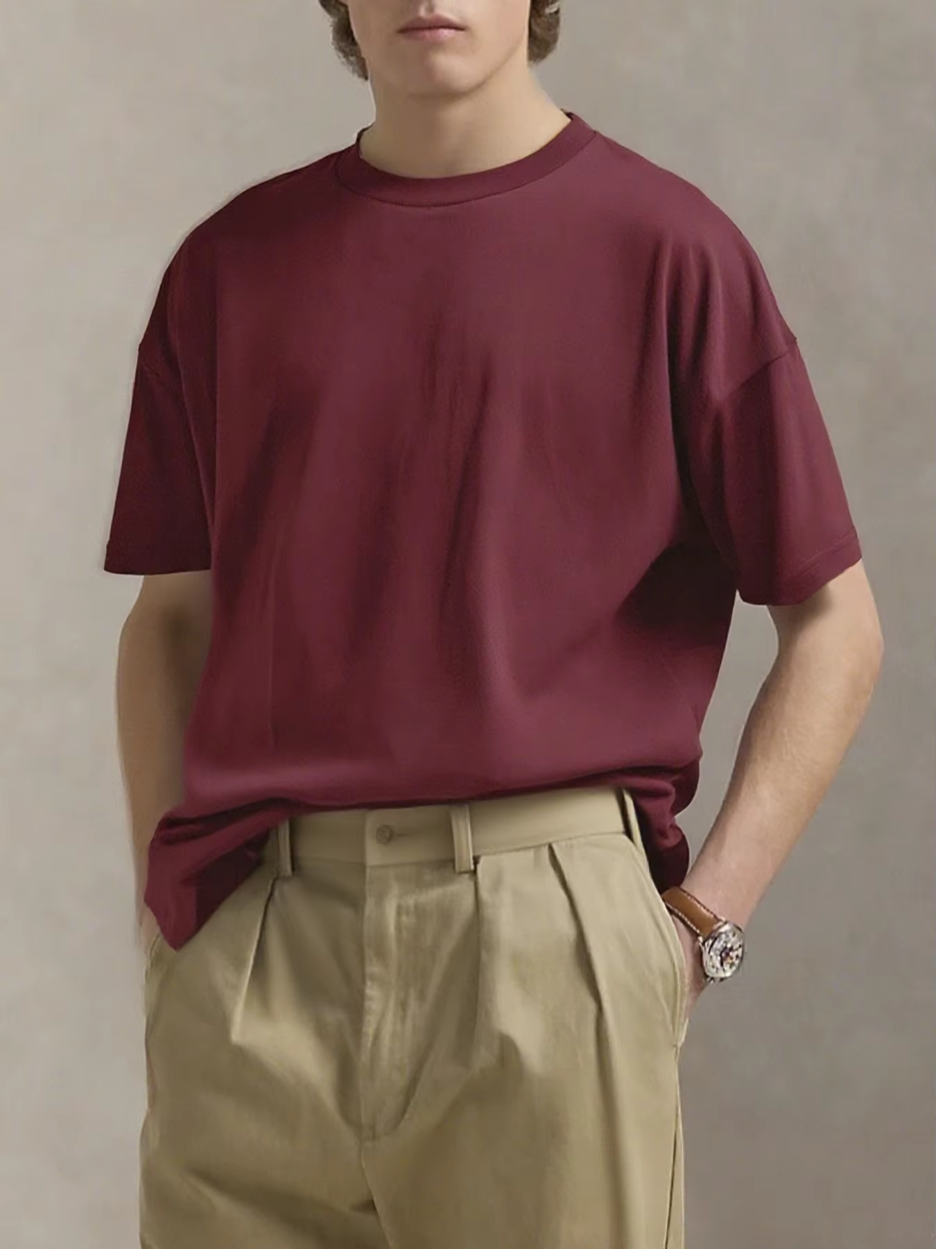 T-Shirt à manches courtes Vintage bordeaux pour hommes