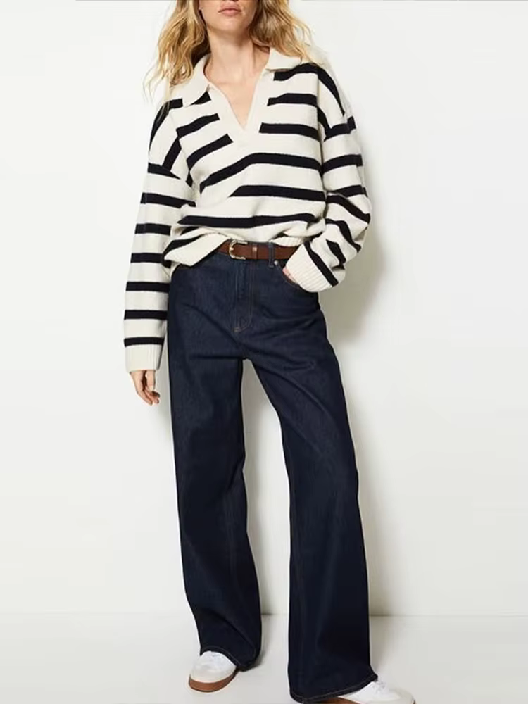 Pull tricoté rayé pour femmes