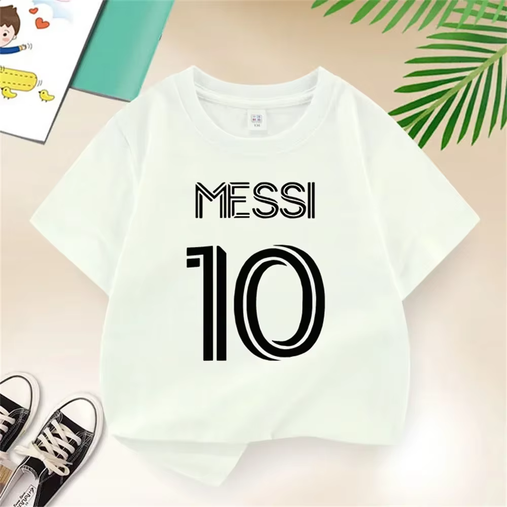 T-shirt en coton pour enfants de football imprimé simple Messi No. 10 haut de haute qualité