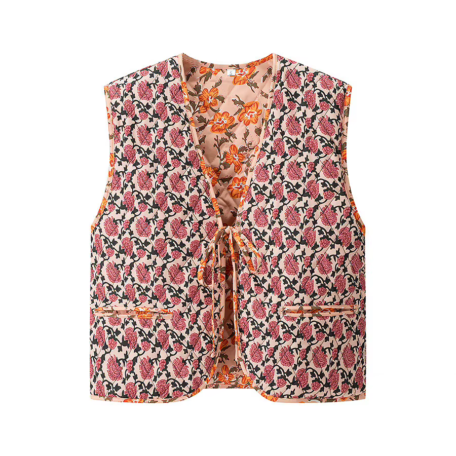 Nouvelle Collection 2025 – Gilet Imprimé Sans Manches Tendance pour Femme – Haut Simple Col V Style Décontracté en Tissu Polyester – Vêtement Transfrontalier