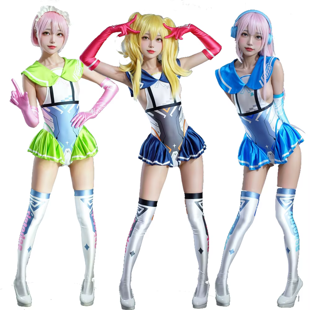 Femmes sans manches Cosplay maillots de bain fête Clubwear mignon maillot de bain ensembles jupe de bain justaucorps gants cuissardes body vêtements de plage