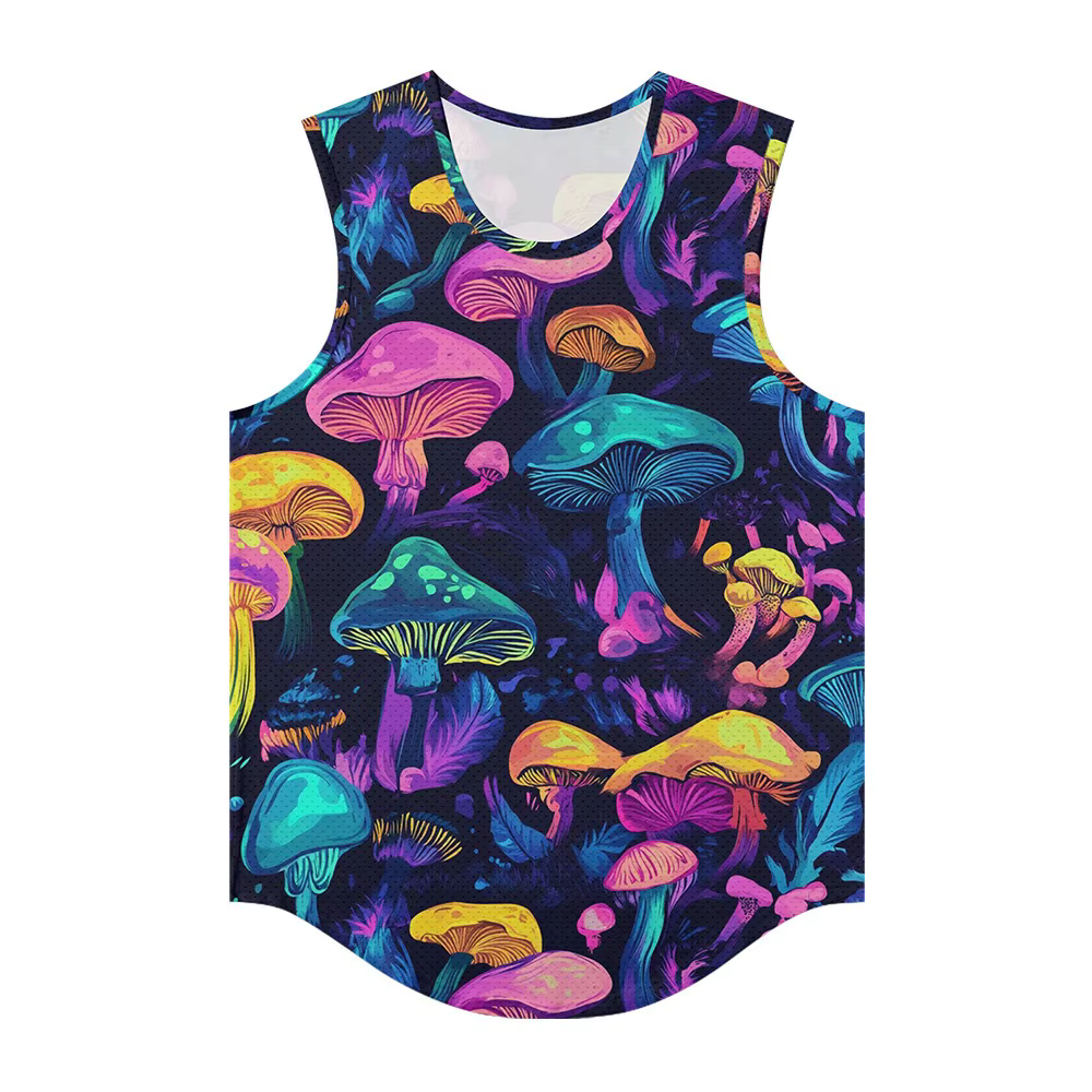 Hommes gilets rétro à la mode crâne néon psychédélique champignons imprimé respirant Fitness débardeur Streetwear sport vêtements surdimensionnés