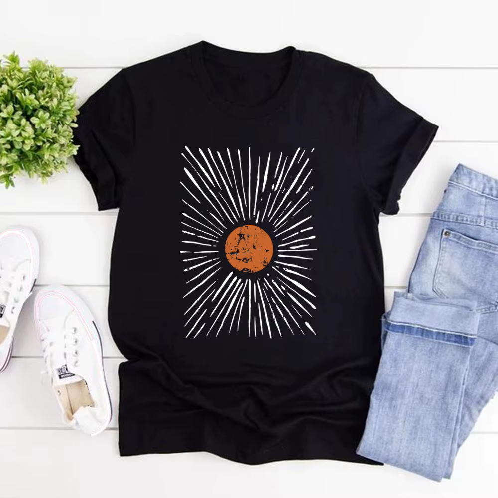 Sunburst Vintage T-Shirts Boho chemise soleil graphique t-shirt hommes femmes à manches courtes col rond