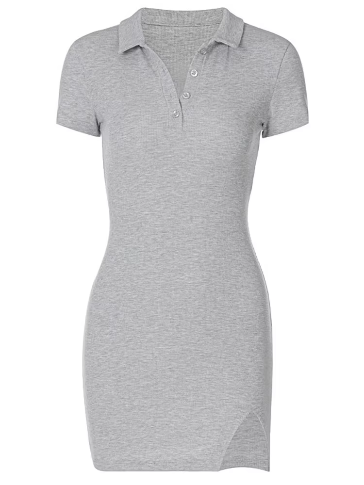 Mini robe fendue à manches courtes pour femmes