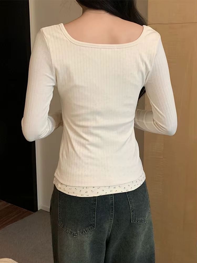 T-shirt à manches longues en Patchwork de fleurs pour femmes