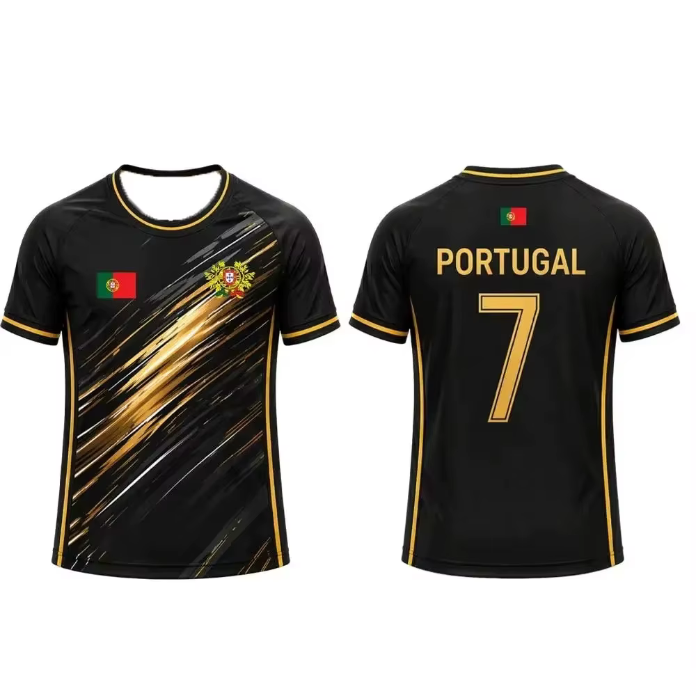 Maillot de football Portugal 2026 – T-shirt respirant à séchage rapide avec imprimé rayures style pinceau, pour hommes et femmes, idéal pour l'entraînement