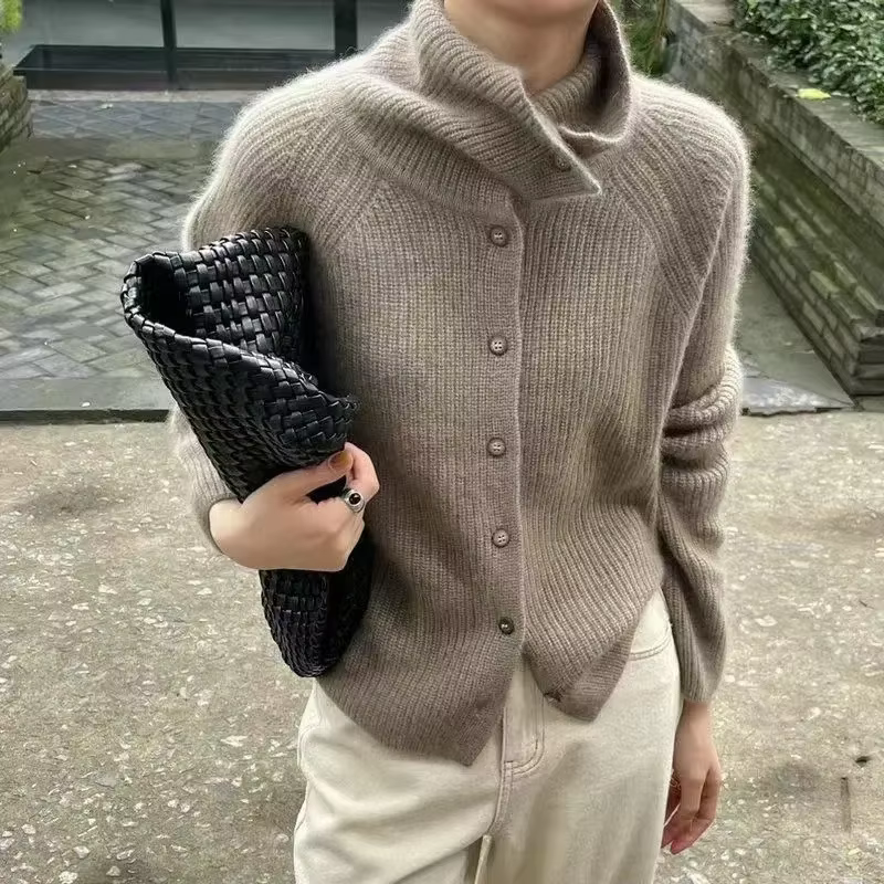 Chemise tricotée à col roulé pour Femme, Pull ample à manches longues, Cardigan de tempérament, manteau à revers, Pull à bascule, hiver