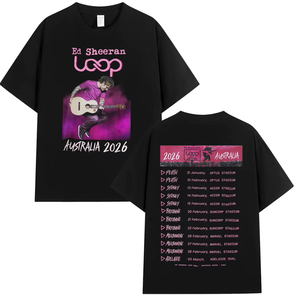 T-shirts de la tournée Ed Sheeran Loop Tour Australie 2026, cadeaux pour les fans, vêtements pour hommes et femmes, mode hip-hop, t-shirts en coton surdimensionnés