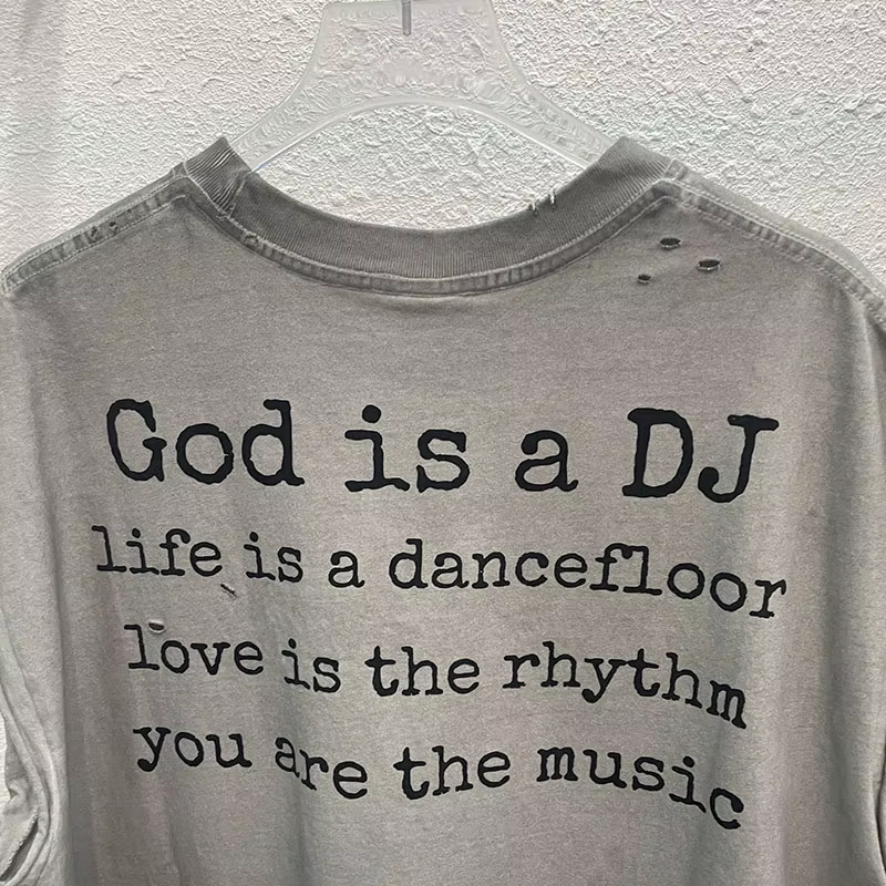 High Street sale endommagé trou dieu est un DJ débardeurs hommes femmes surdimensionné Saint manches-coupées T-Shirt