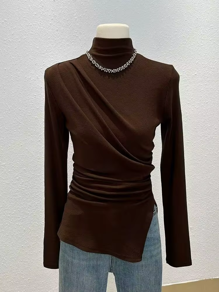 T-shirt à manches longues et col mi-haut pour femme