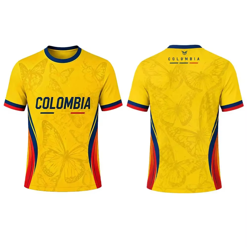 Maillot de football pour homme avec imprimé aux couleurs du drapeau colombien, respirant, pour l'entraînement sportif en stade, t-shirt décontracté à col rond pour l'extérieur