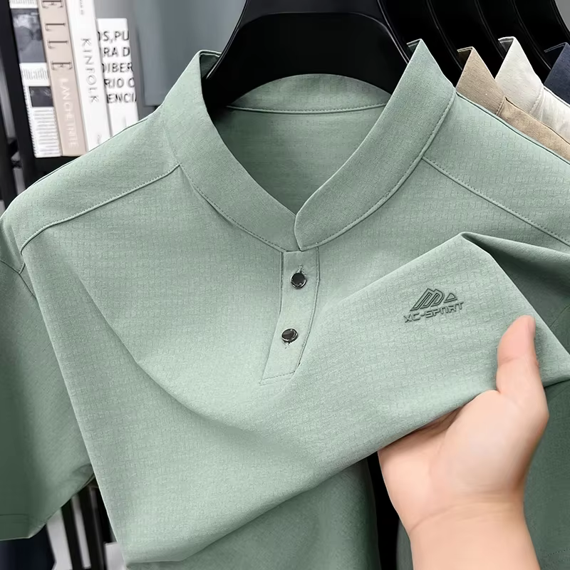 T-shirt Henley à col montant pour homme avec logo sportif