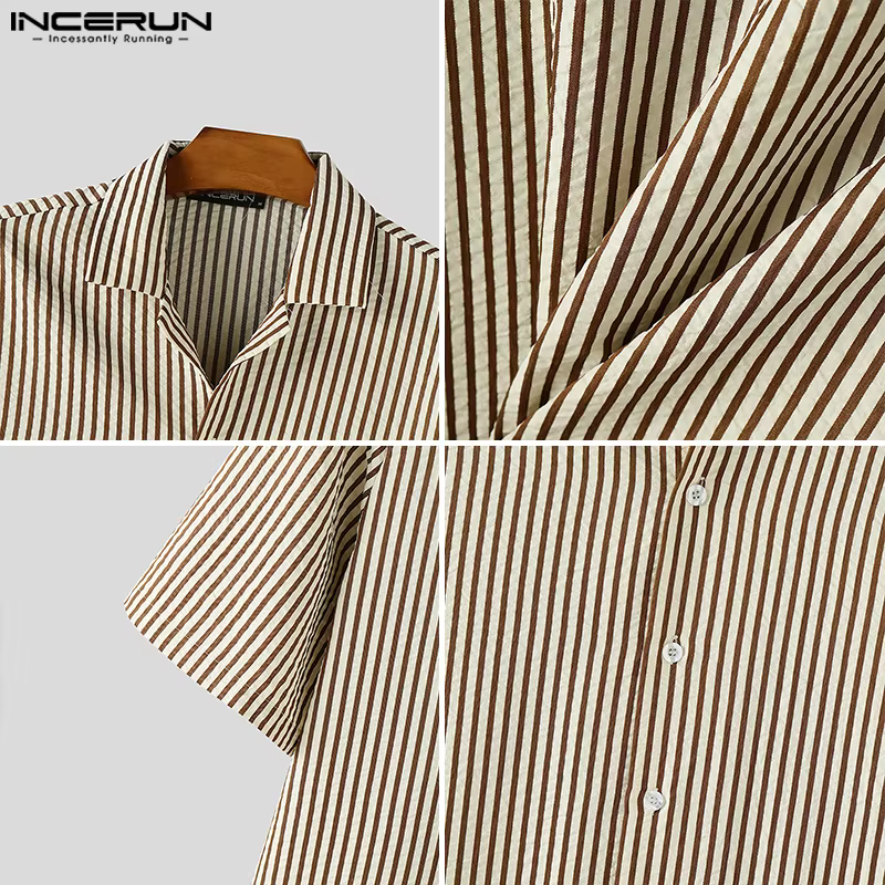 Chemise à rayures mode été hauts à manches courtes INCERUN hommes chemises décontracté Streetwear revers surdimensionné