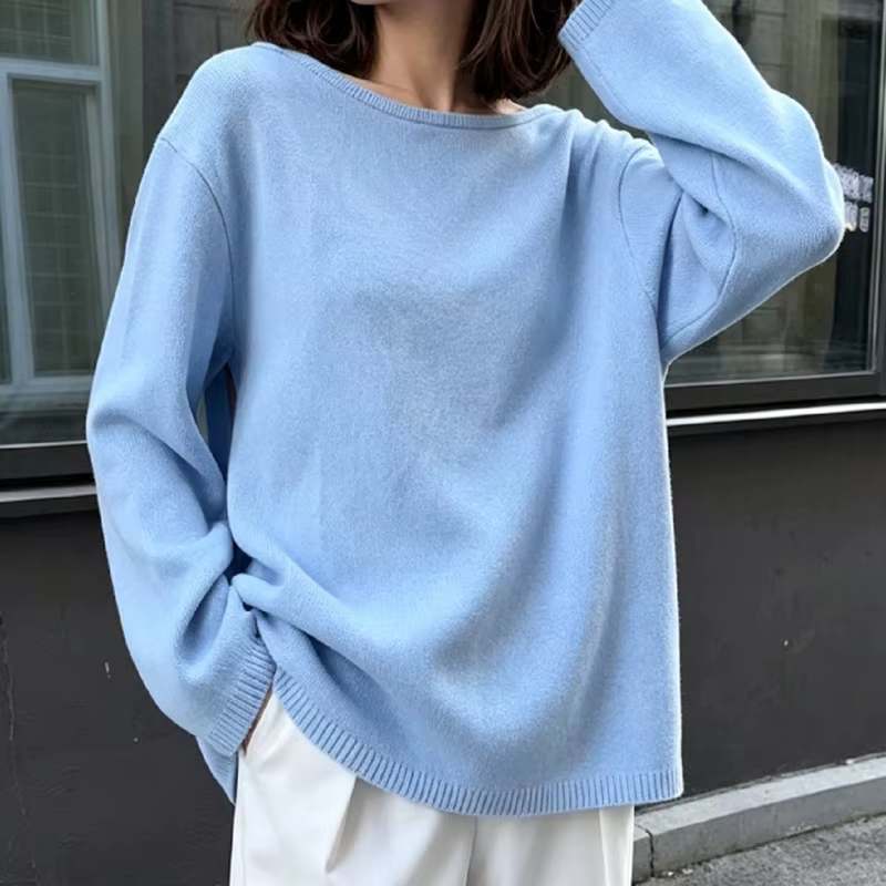Pull décontracté en maille à col rond, dos ouvert, manches longues, coupe ample, collection automne 2026, mode quotidienne, cardigan polyvalent, haut de tenue