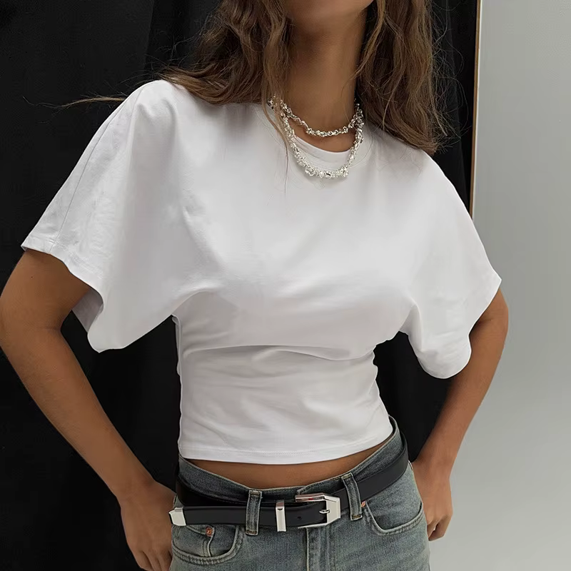 Mode décontracté solide gris recadrée T-shirt 2025 femme vêtements col rond hauts Corset Streetwear filles printemps été t-shirts courts