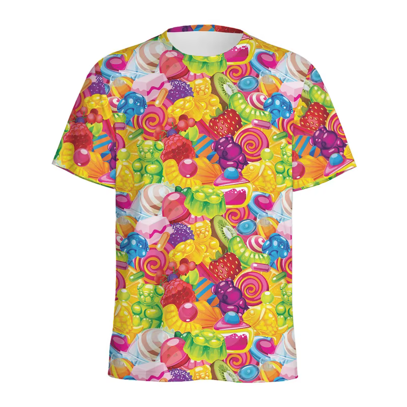 T-shirt à motif bonbon de dessin animé pour hommes et enfants