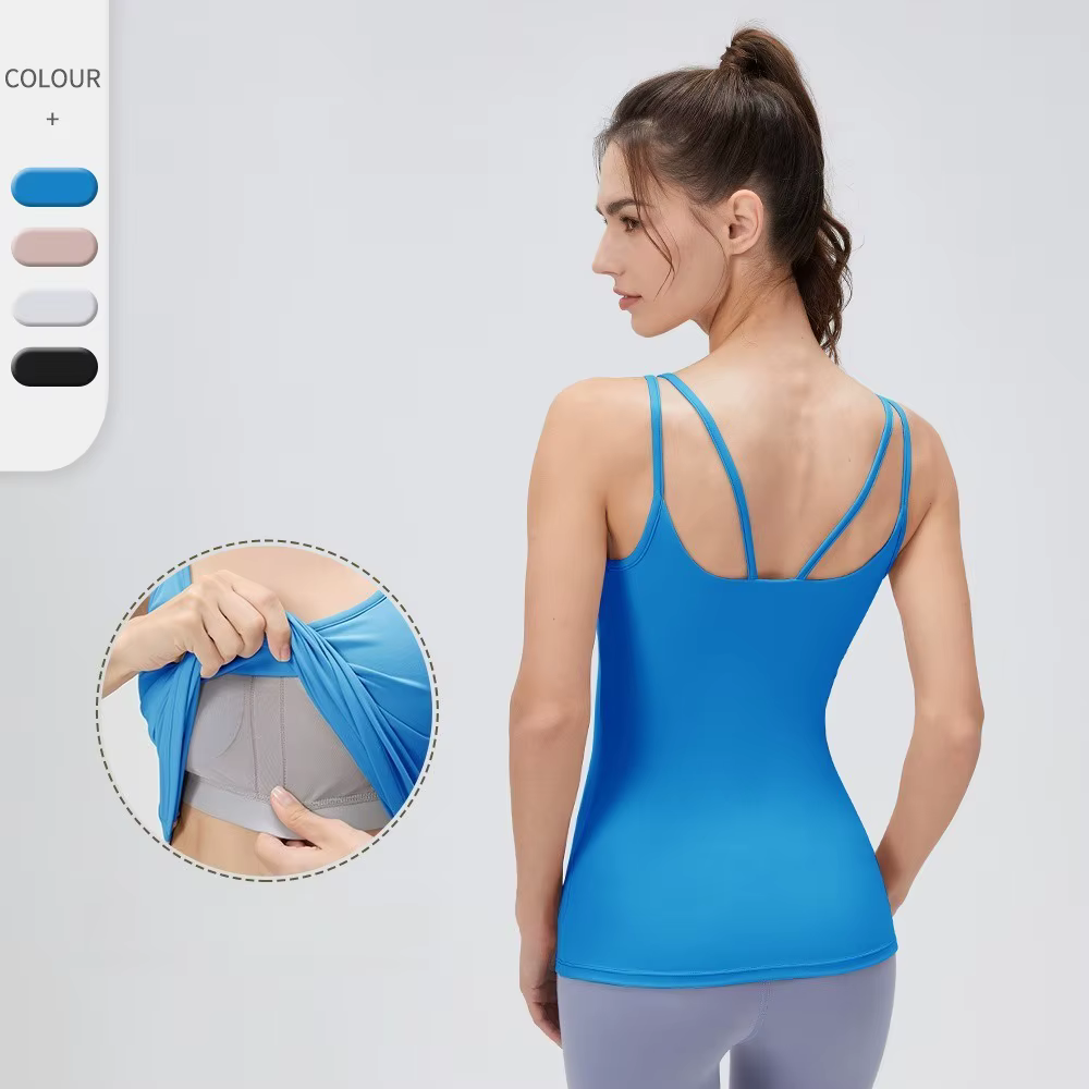 Débardeurs de yoga longs pour femmes avec soutien-gorge intégré