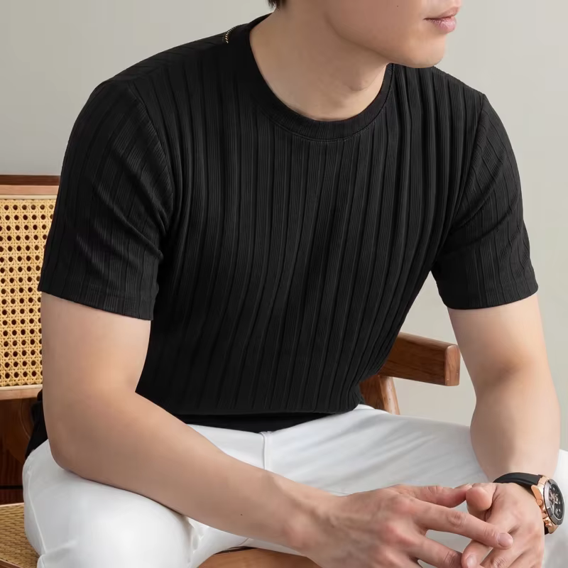 T-shirt côtelé à col rond pour homme