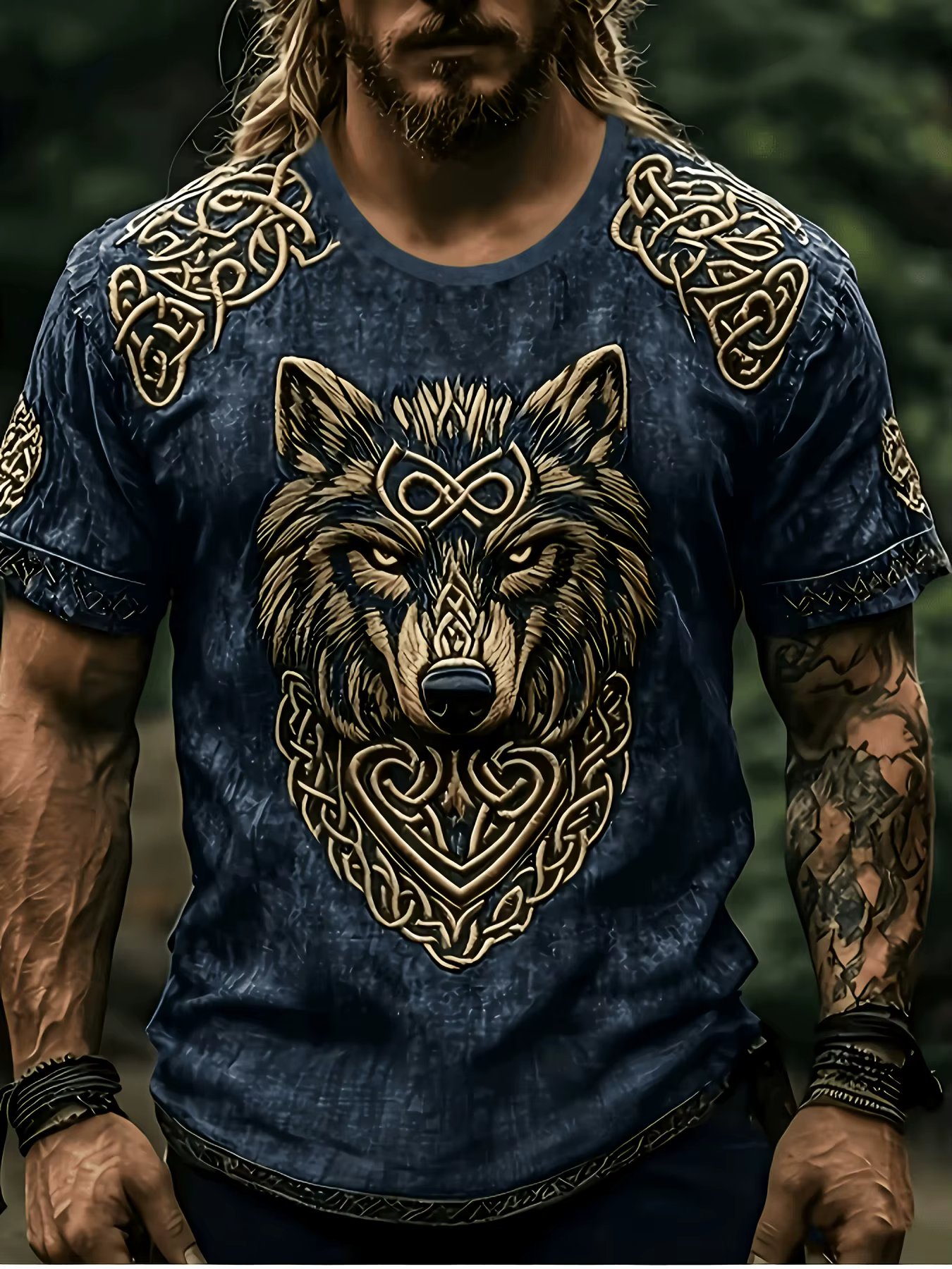 T-shirt décontracté à manches courtes pour homme avec motif tête de loup : style élégant