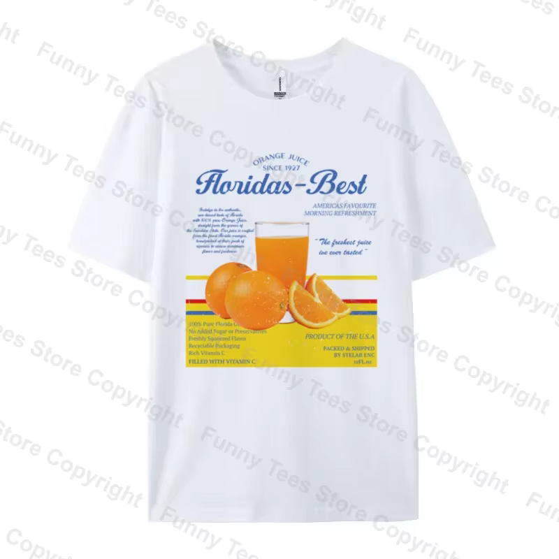T-shirt Vintage Femme Orange Floride Esthétique Rétro Imprimé Fruits Unisexe 2026 Été Oversize Streetwear Hauts