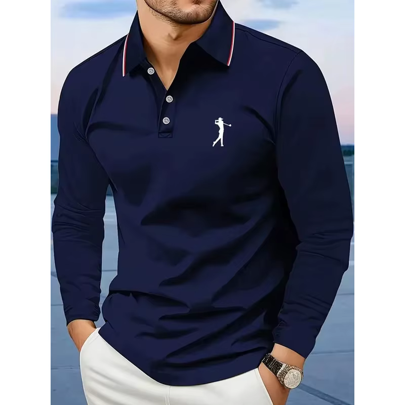 Polo décontracté à manches longues pour hommes