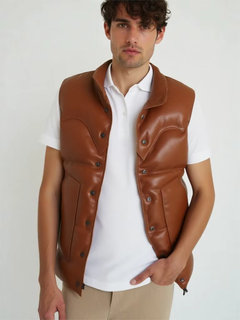 Veste en cuir véritable en peau de mouton naturelle à col montant et simple boutonnage