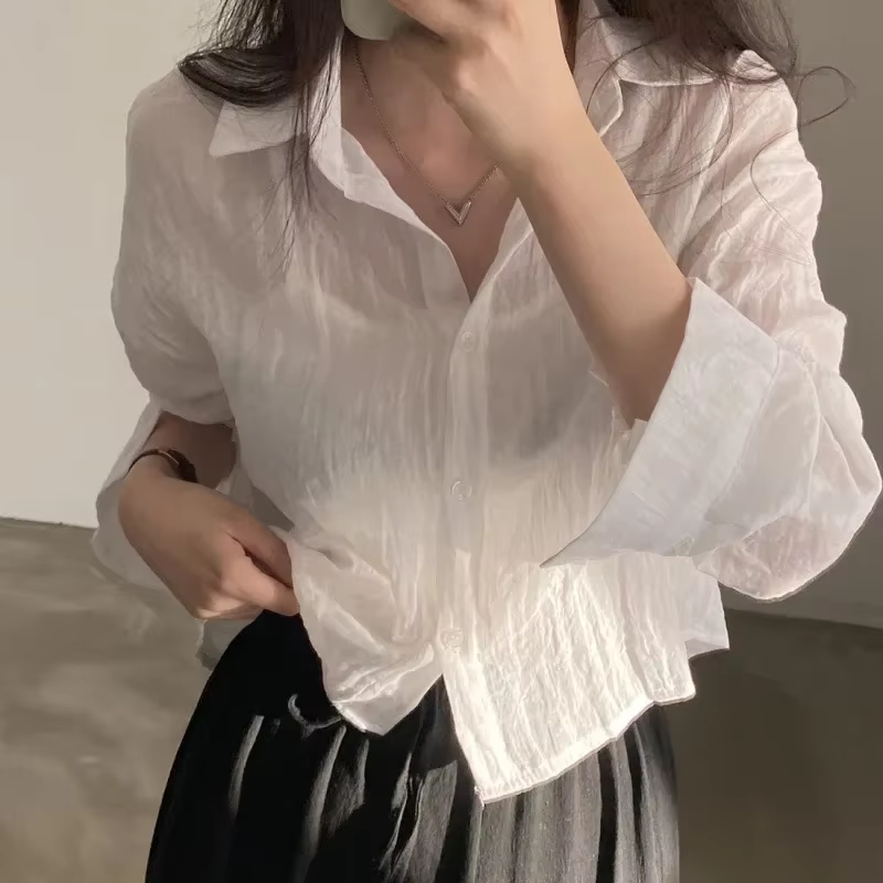Chemise tendance chemisier Simple mince couleur Pure Anti-UV