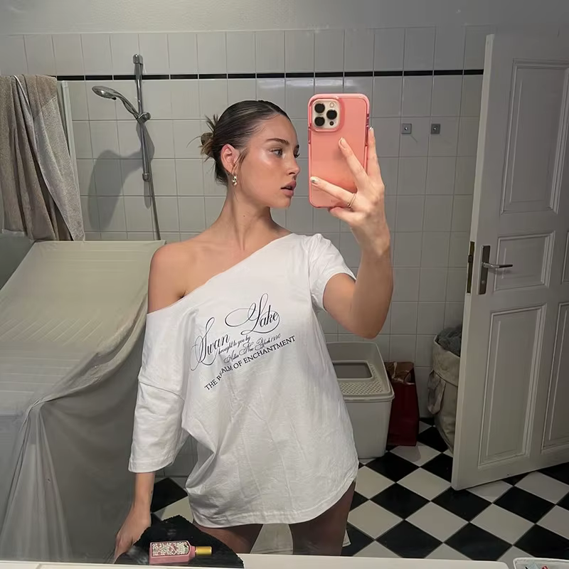UOSU décontracté Relax femme T-shirt lettre 2025 femmes nouveau Style d'atmosphère de rue à la mode poussin été hauts