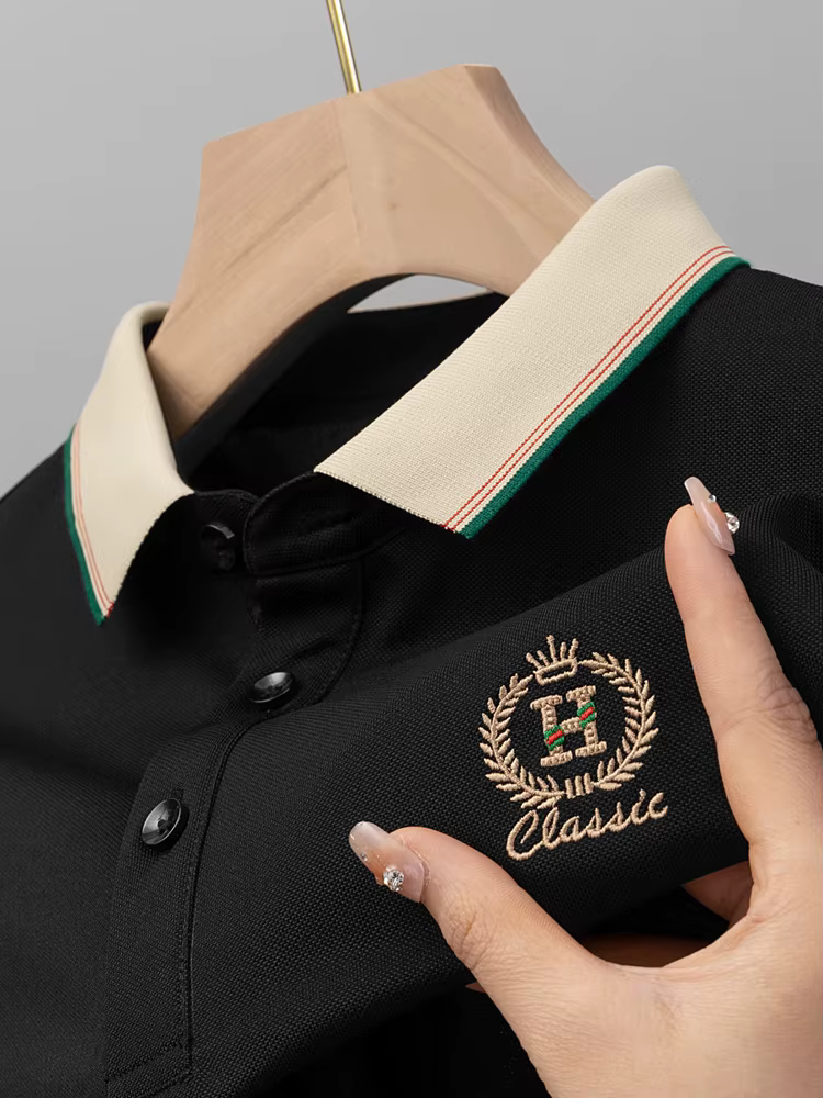 Paul's T-shirt d'été à manches courtes pour homme avec col ajusté et polo brodé
