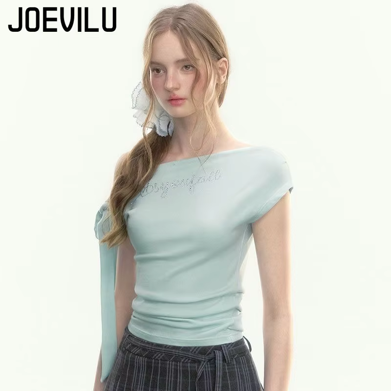 JOEVILU T-shirt slim avec nœud papillon et épaules dénudées