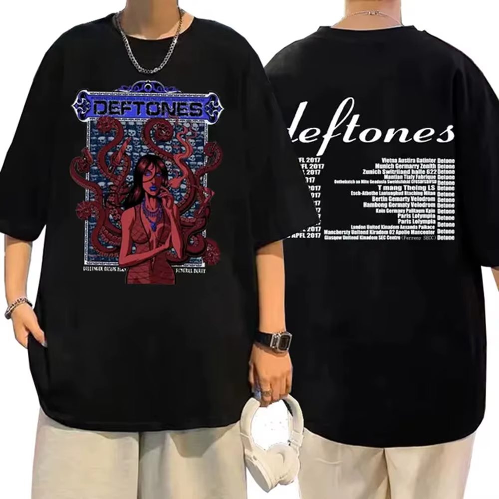 Deftones fille yeux dessin animé T-shirts 90s Vintage mode à manches courtes hauts noirs été Styles japonais col rond T-shirts 72515