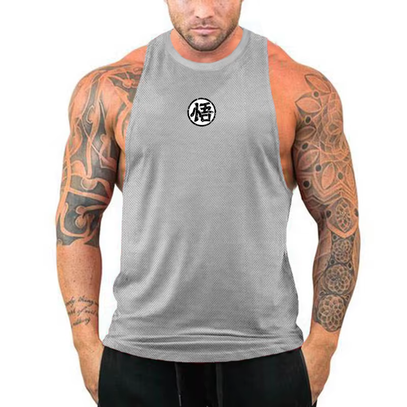 Logo d'anime japonais Wu Font impression drôle été Fitness hommes débardeur musculation Stringer séchage rapide gymnastique entraînement gilet musculaire
