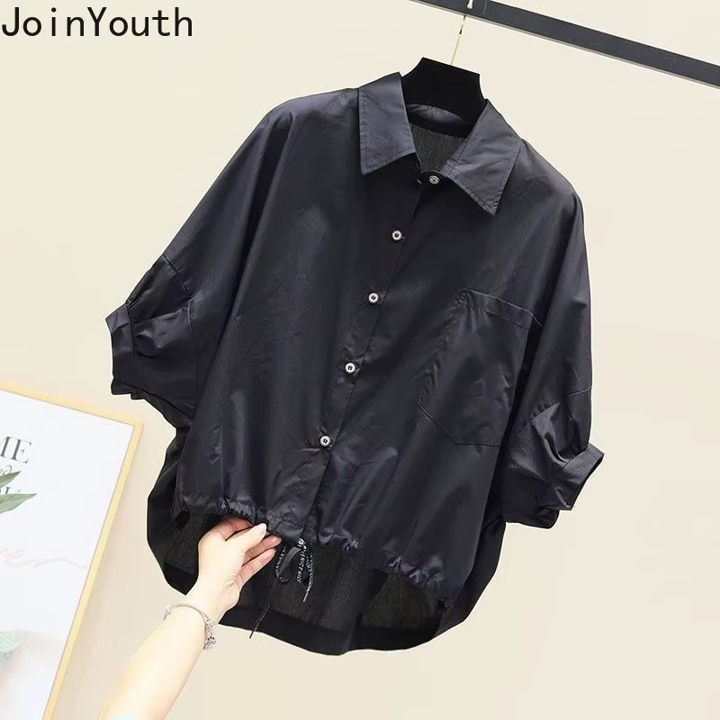 Chemises irrégulières à manches courtes pour femmes 2025 Blusas Mujer De Moda coréen surdimensionné hauts décontracté mode cordon Blouses blanches