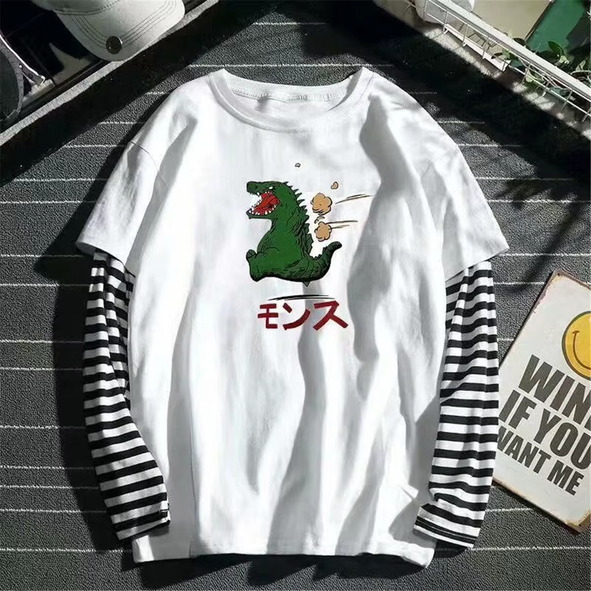 Cool rayé Patchwork T-Shirt hommes automne surdimensionné hauts garçons solide à manches longues