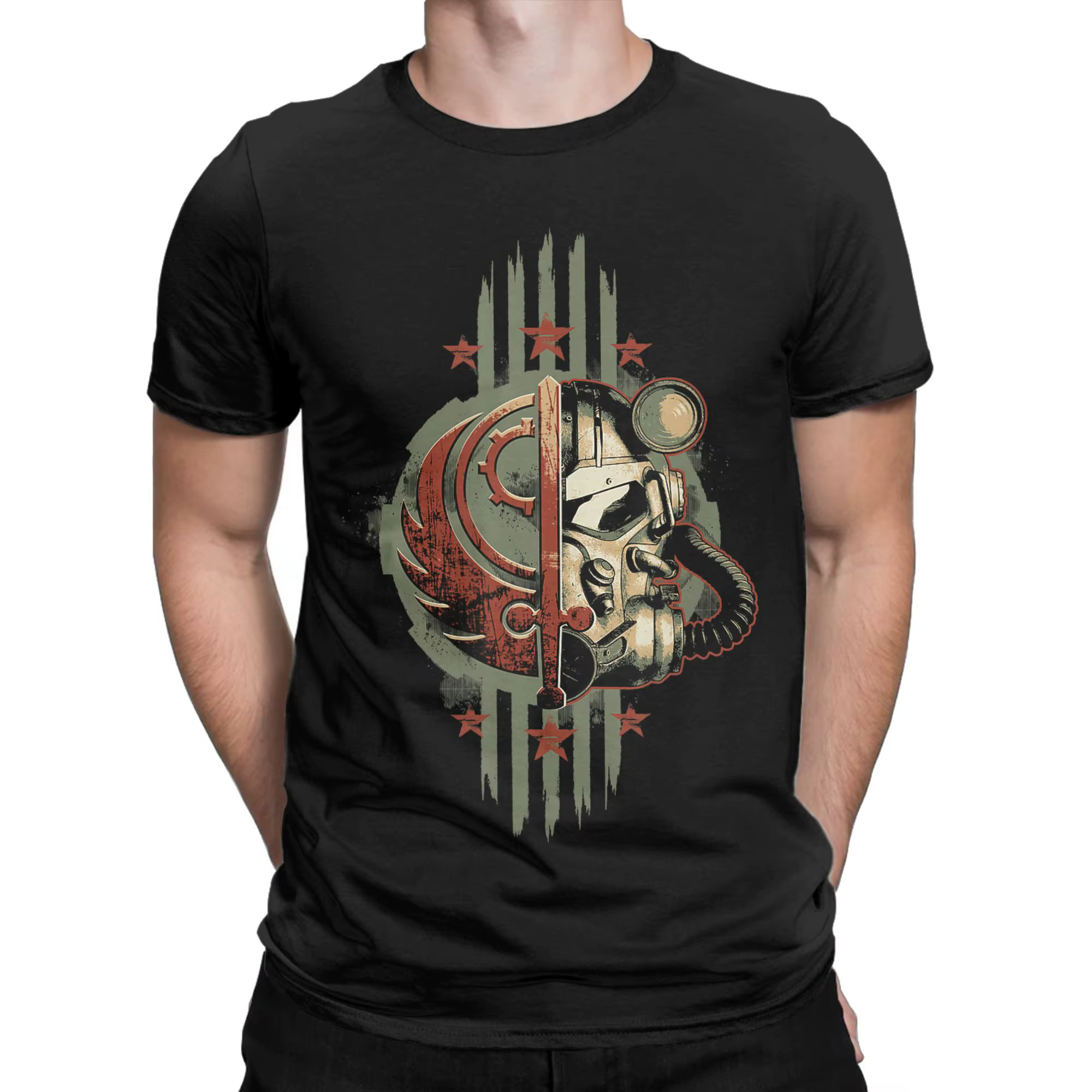 T-shirt en coton pour hommes Brotherhood of Steel Helmet Falloutend Game