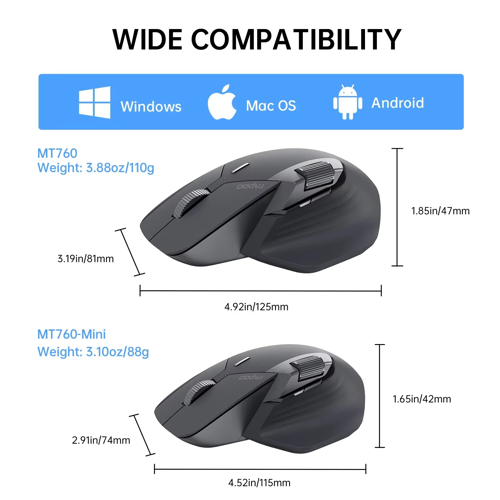 Rapoo-Souris sans fil aste multimode MT760L/MT760M, ergonomique 4000 ug, prend en charge jusqu'à 4 revie, Bluetooth